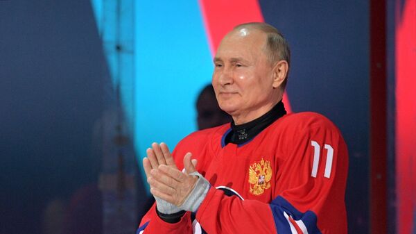 Russian President Vladimir Putin takes part in a gala match of the Night Hockey League