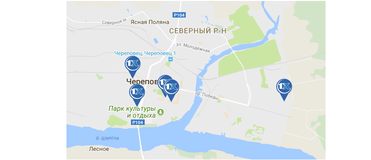 1xbet in Cherepovets: Addresses on the map